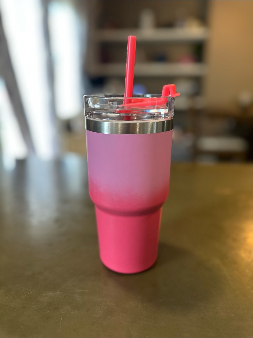 Pink Insulated Stainless Steel Tumbler with Straw - Brand